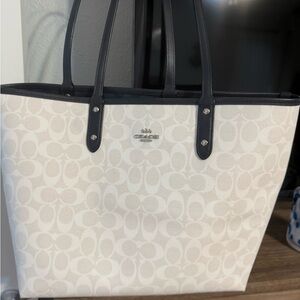 Coach White and Black Signature Tote Bag